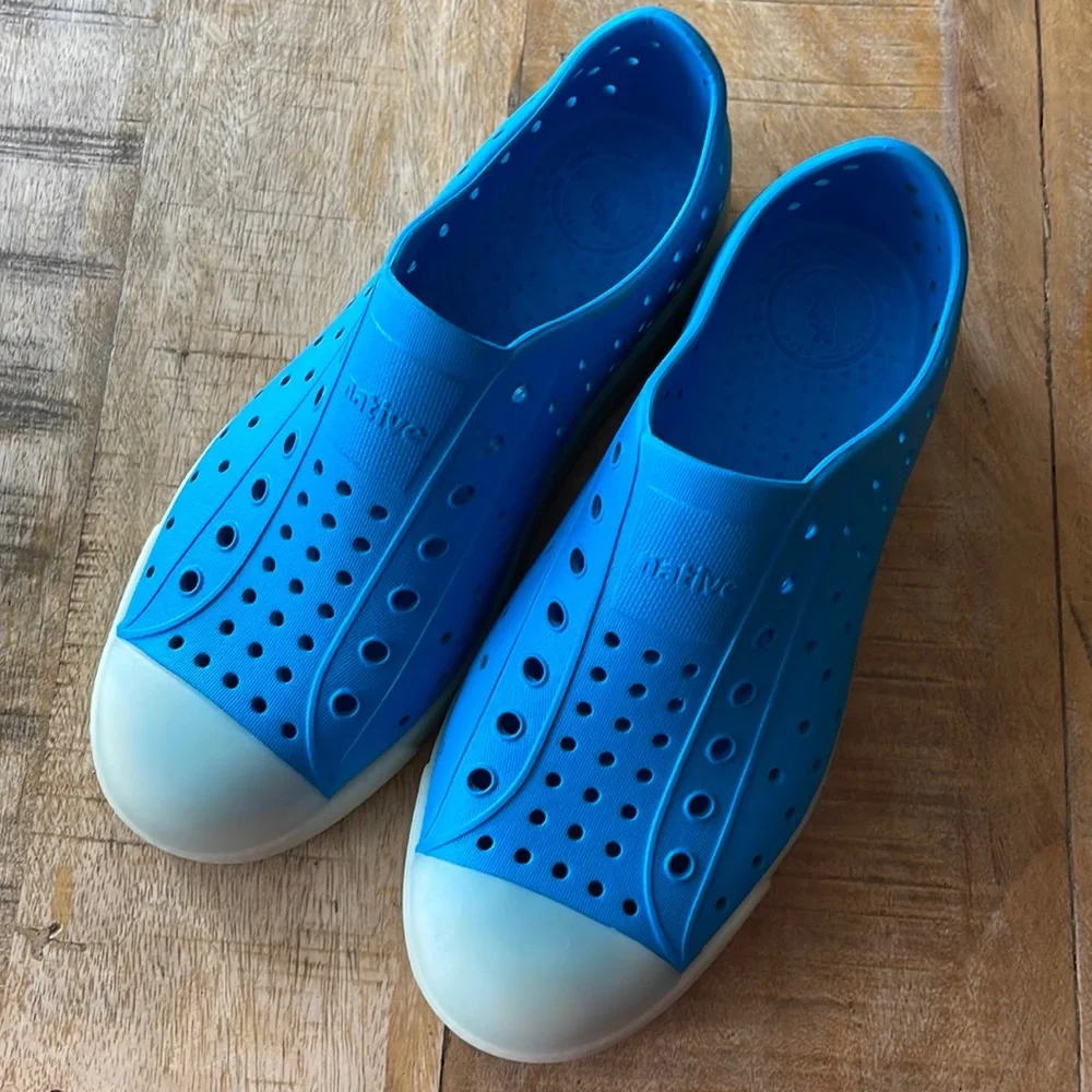Native Shoes Kids Slip-On Sneakers in Bright Blue with White Toecaps